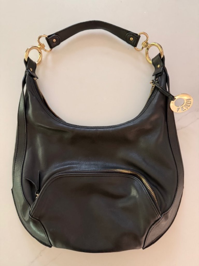 Fendi Zucchino Cuoio Chef Pocket Shoulder Bag In Black Leather